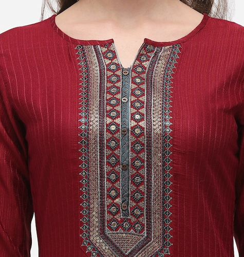 Women Maroon & Navy Blue Yoke Design Kurta with Salwar & Dupatta
